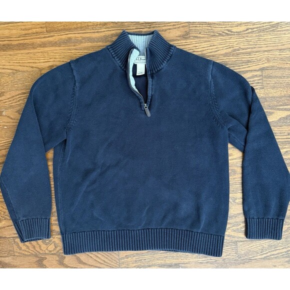 Men's LL Bean Large Pullover Sweater Navy Blue Mock Neck Ribbed 1/4 Zip 287736 - Picture 1 of 10